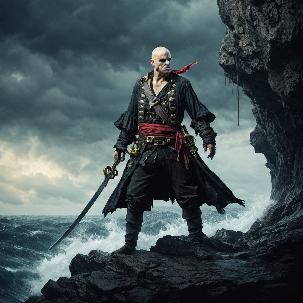 Pirate at Abyss's Edge in a Gritty, Neo-Noir Style