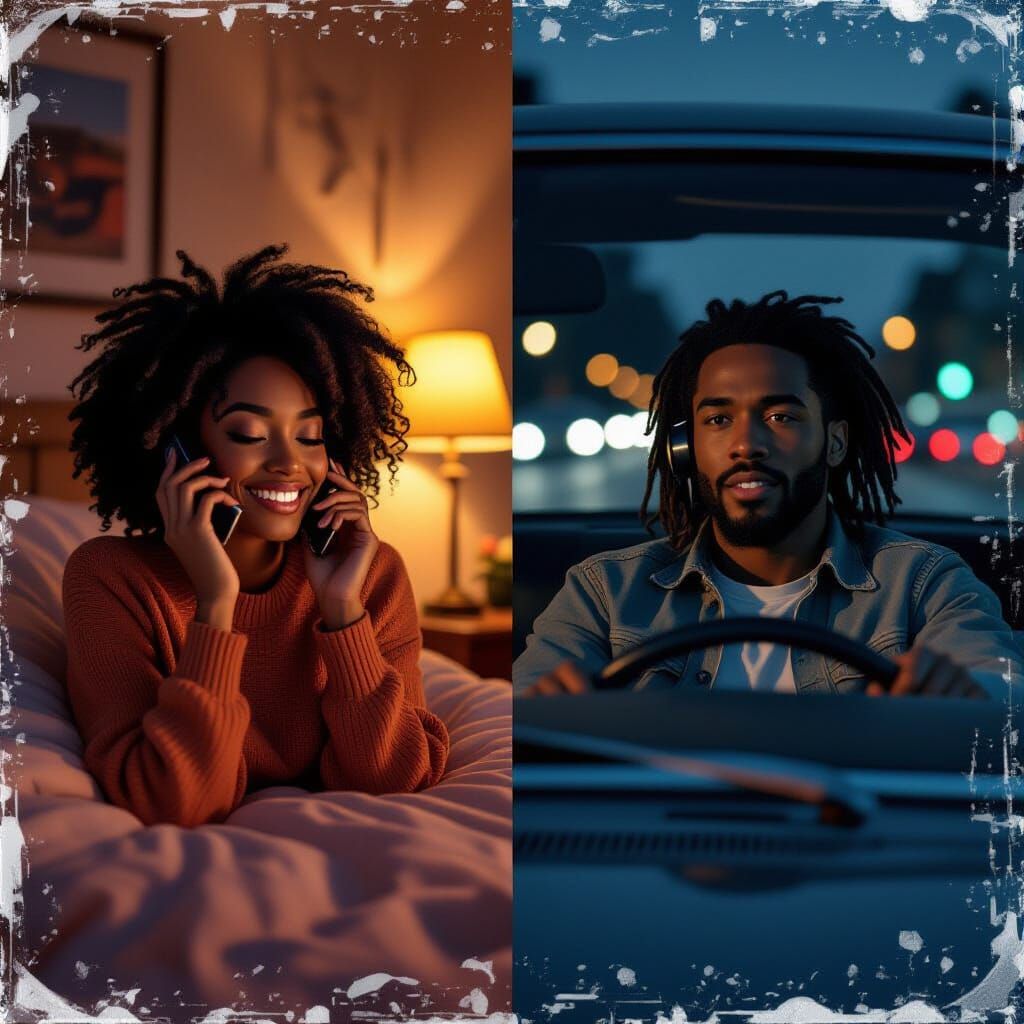 Urban Anime Split-Panel Album Cover: Couple Connecting