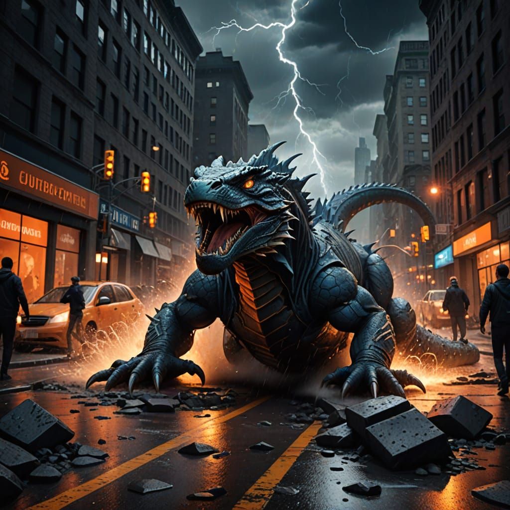 Giant Basilisk Emerges from Manhattan Manhole in Hyper-Reali...
