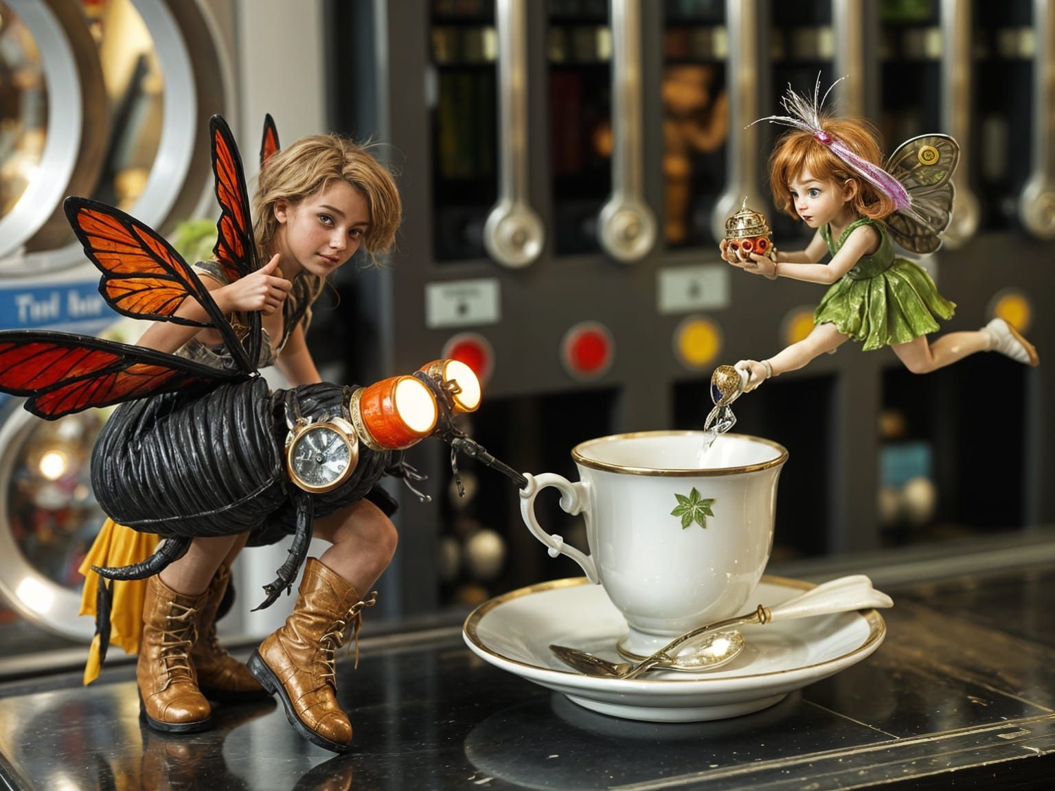 Whimsical Fairies with Static Glow and LED Beetle