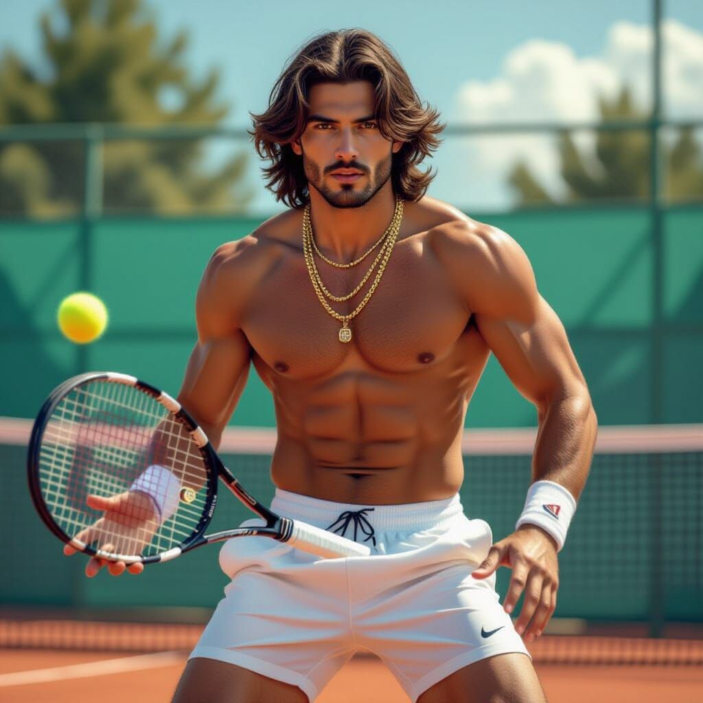 Hyperrealistic Turkish Tennis Player with Flowing Hair