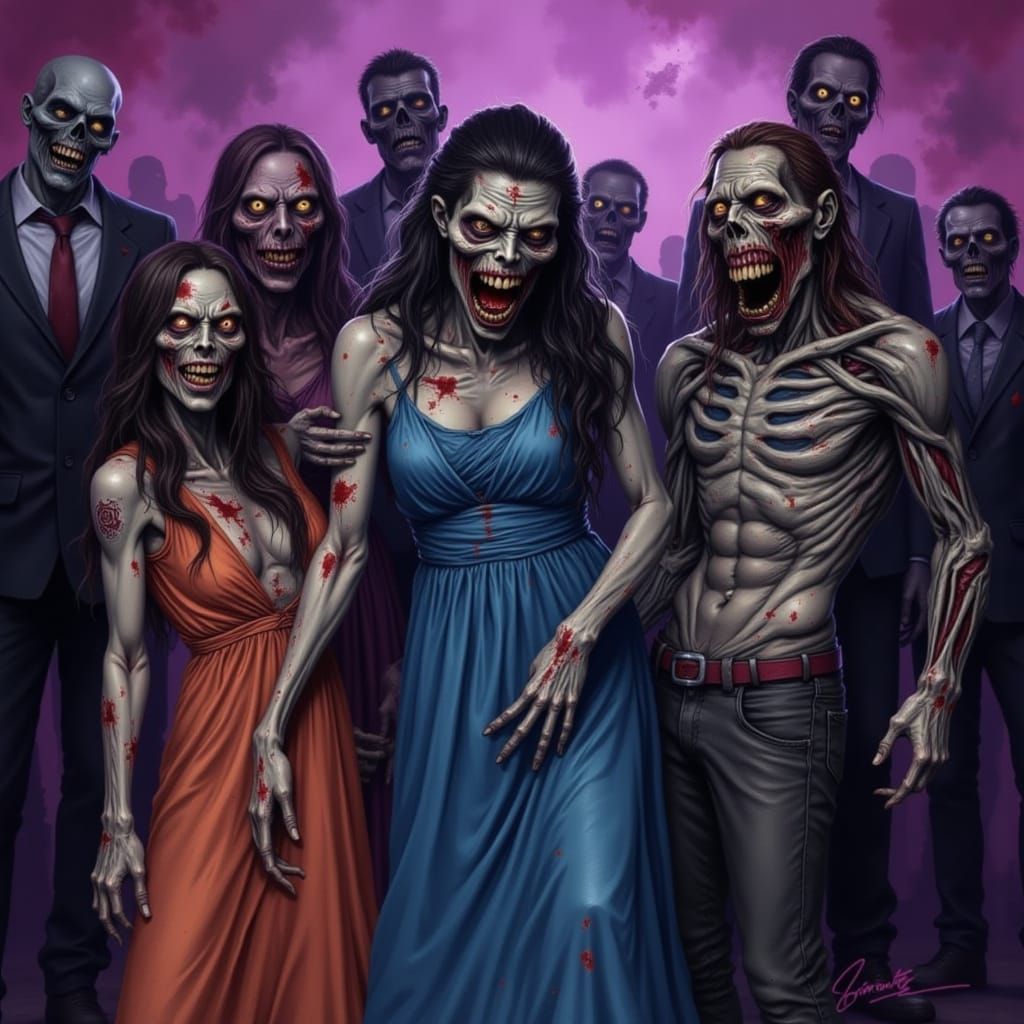 Zombie Couple Dancing at Ghoulish Prom Night
