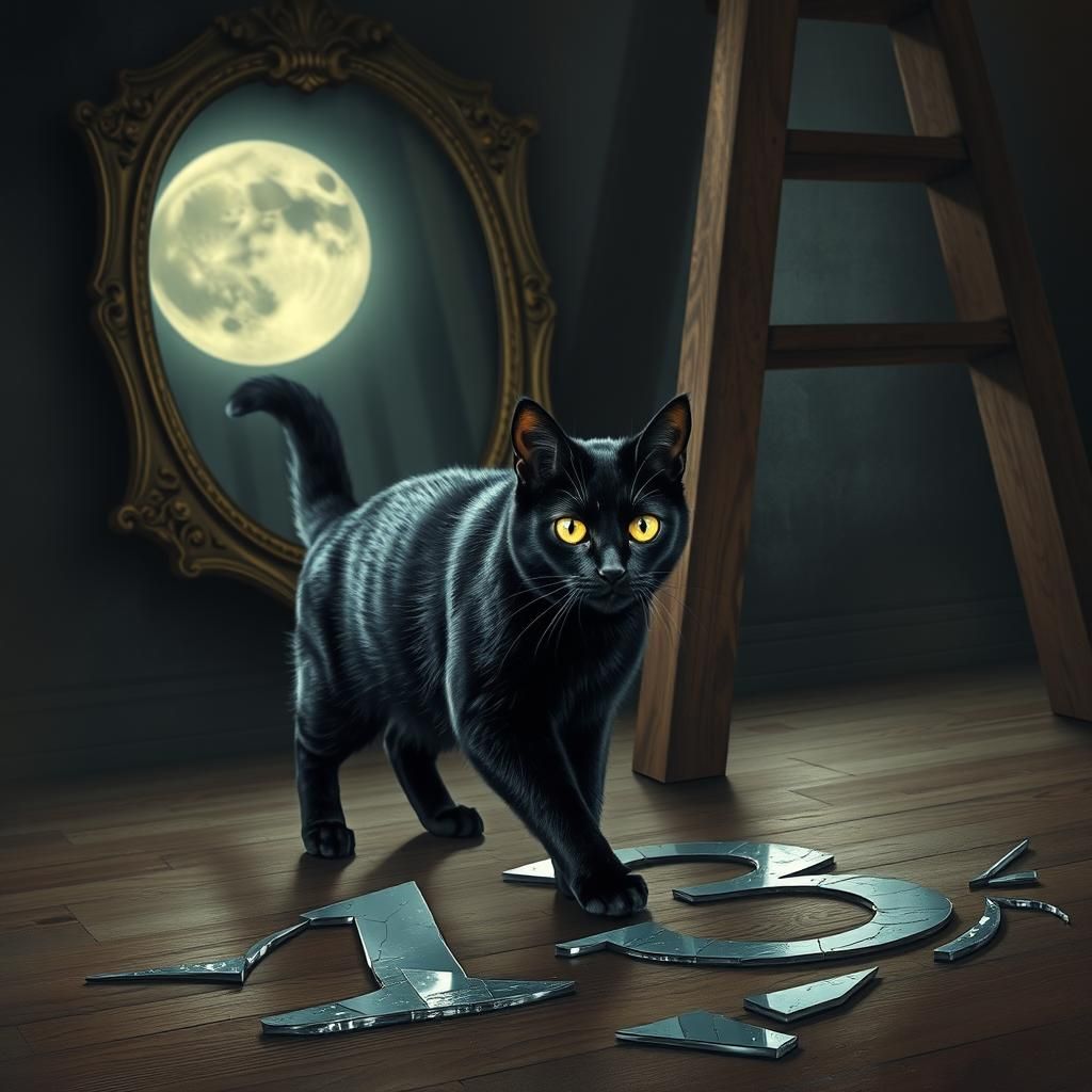 Black Cat Under Ladder in Dark Surrealism