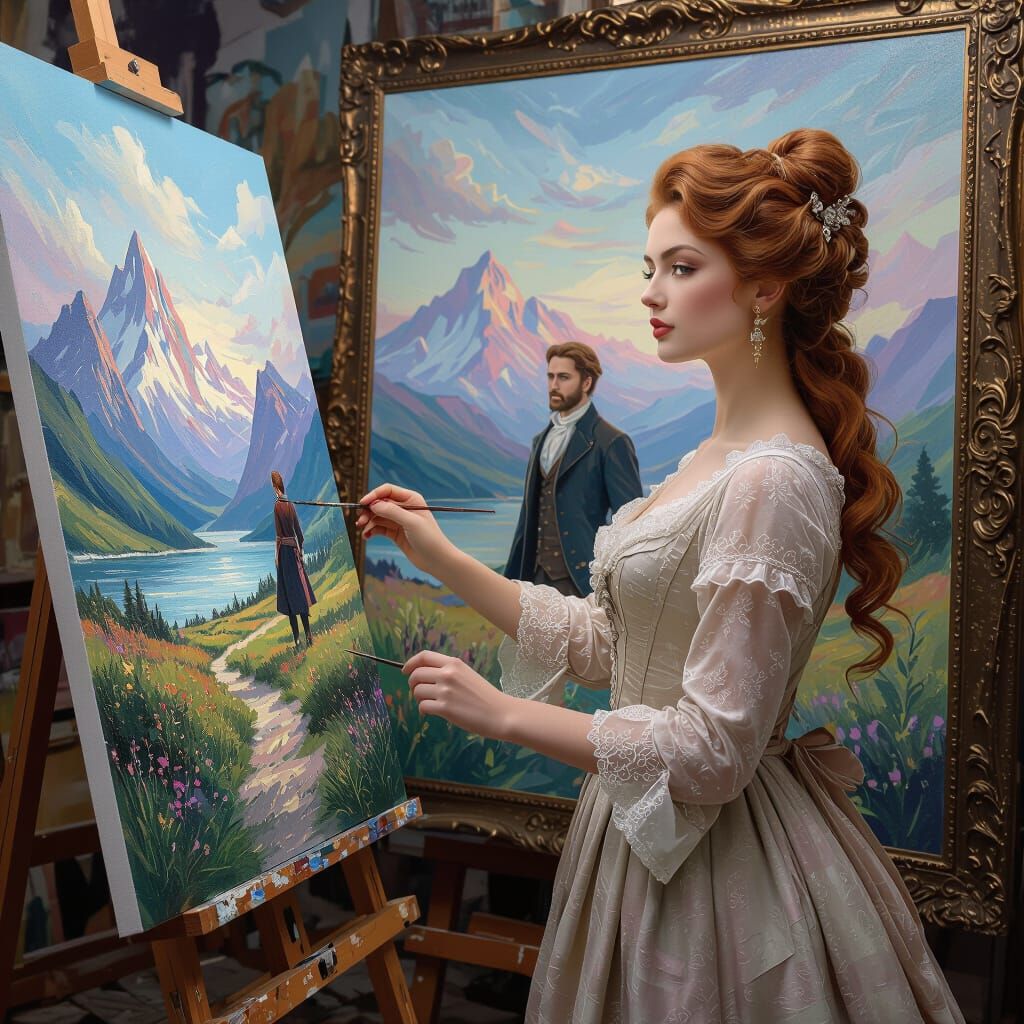 Lady Artist Enters a Nordic Dreamscape Painting