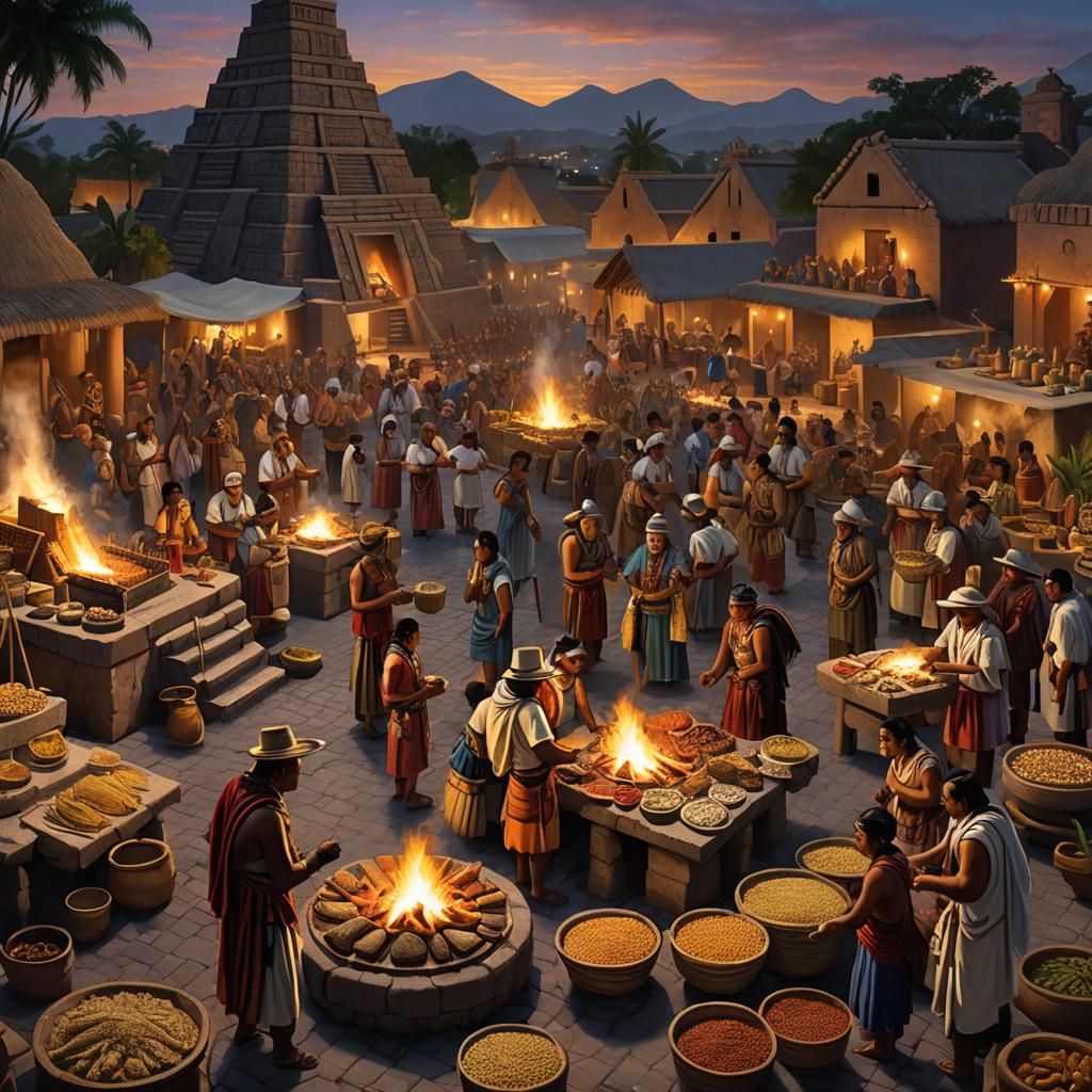 Aztec Marketplace at Twilight: A Photorealistic Scene
