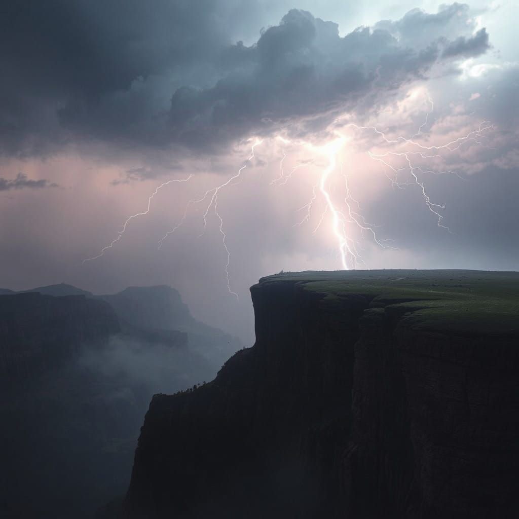 Thunderstorm Clouds Over Towering Cliff in a Futuristic Land...