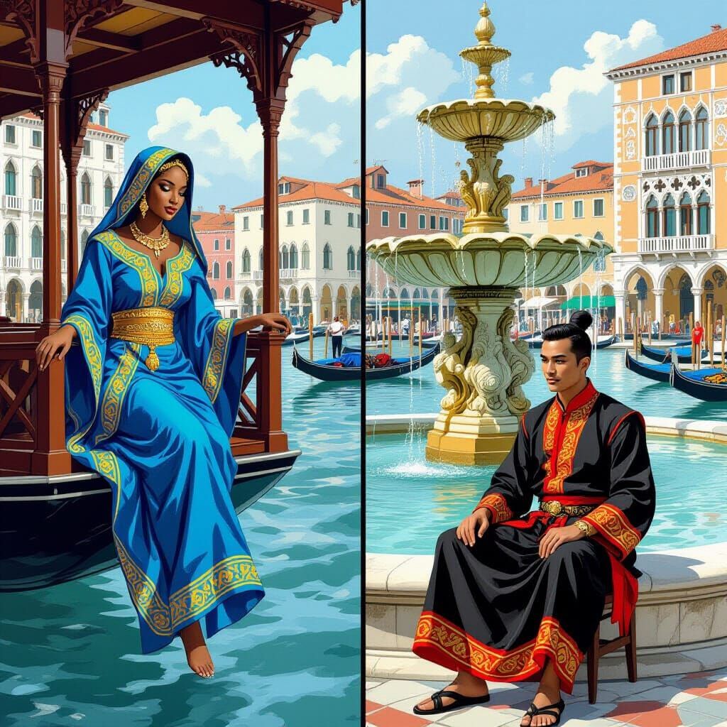 Berber Woman and Thai Man: Comic Book Art