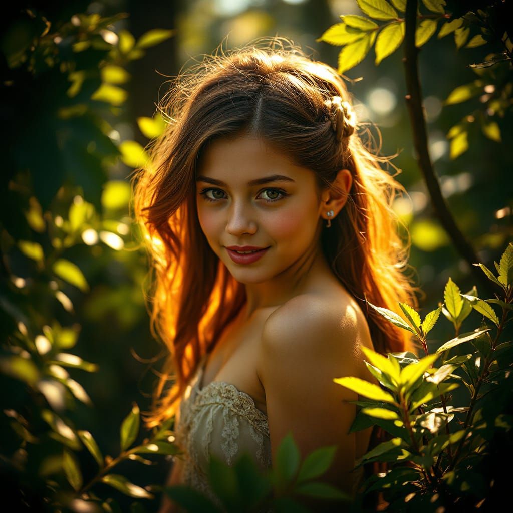 Forest Nymph Posing in Golden Light, Sorolla Style
