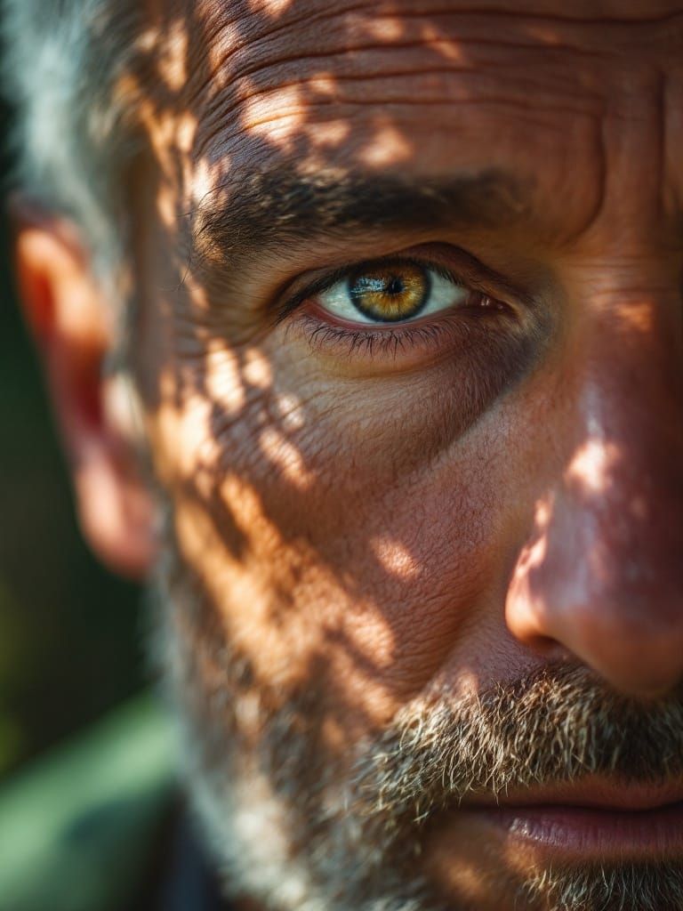 Intense Hyperrealistic Portrait of a 50-Year-Old Man