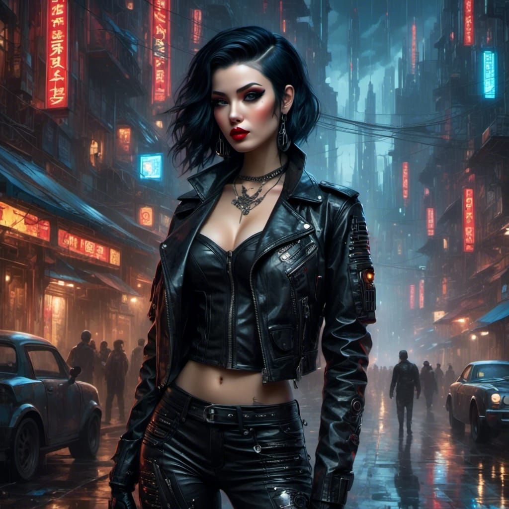 Retrofuturistic cyberpunk pinup