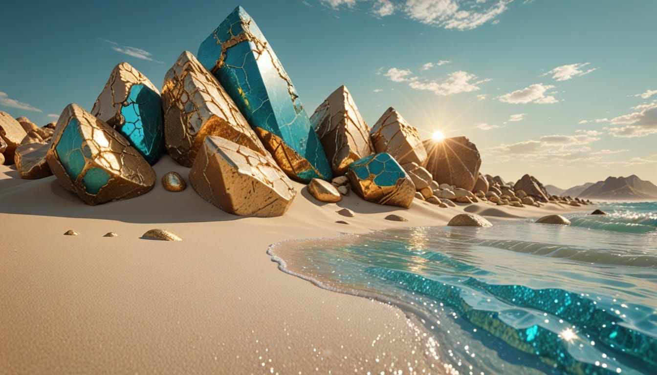 Turquoise Gemstone on Sand in Digital Art Style