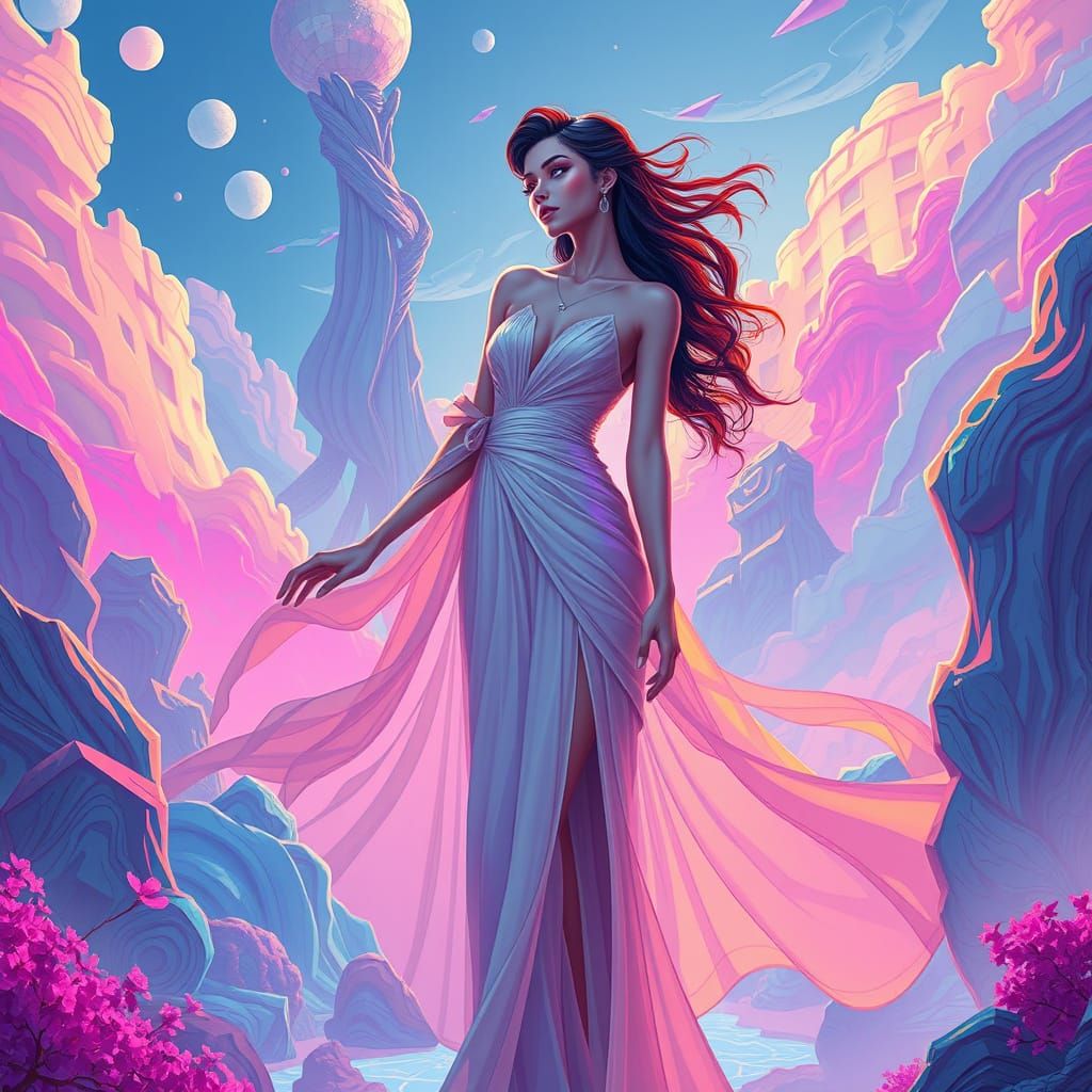 Ethereal Goddess in a Cyberpunk Dreamscape