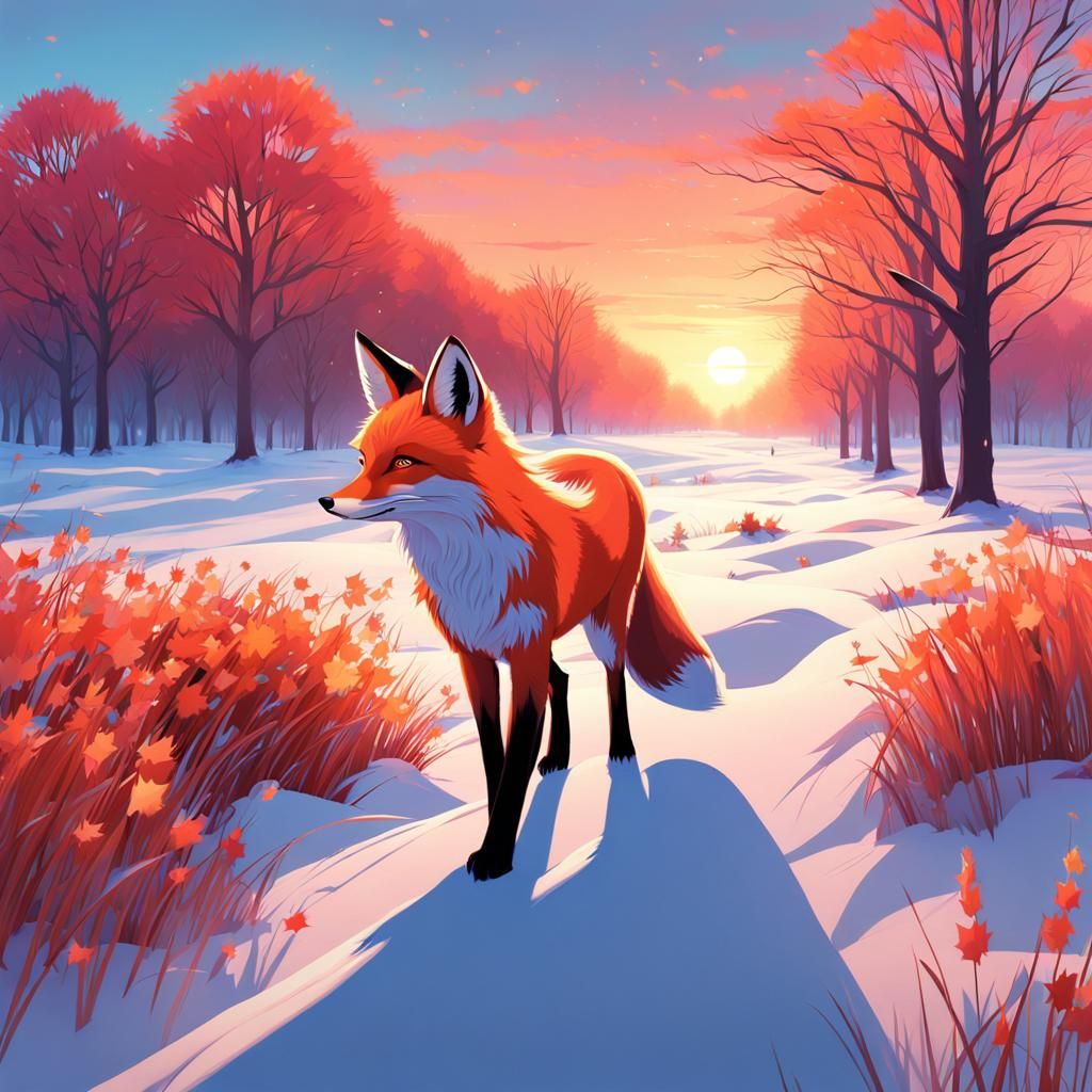 Glamorous Fox Strolls Across Winter Landscape