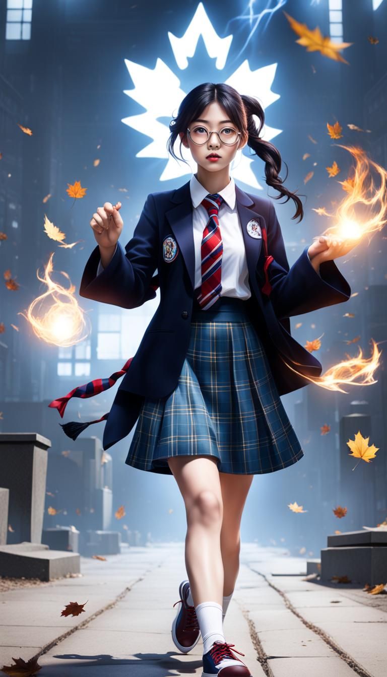 Korean-Canadian Sorceress Casting Spell with Maple Leaf Symb...