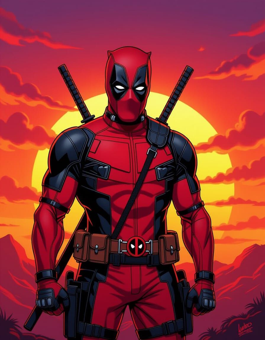Deadpool Triumphant: Comic Art Sunset Scene