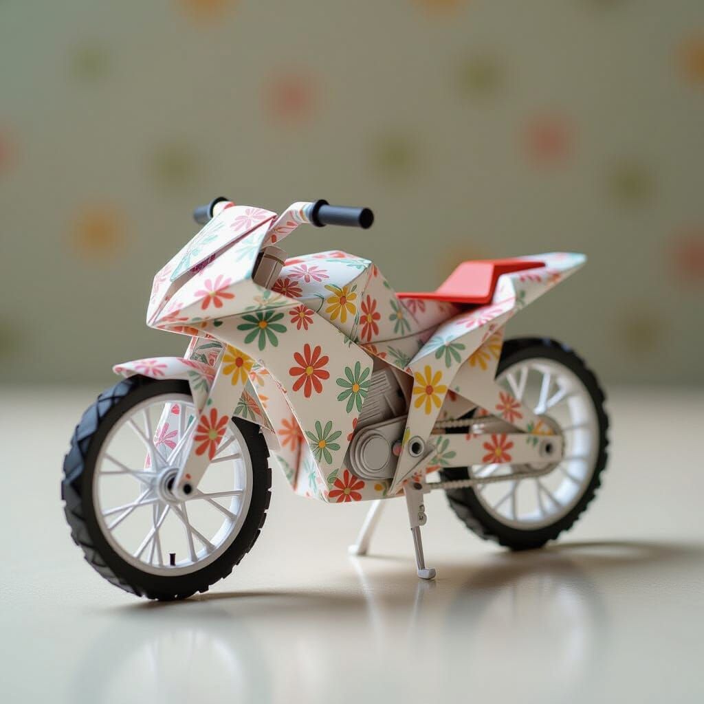 Origami Paper Bike Crafted with Geometric Precision