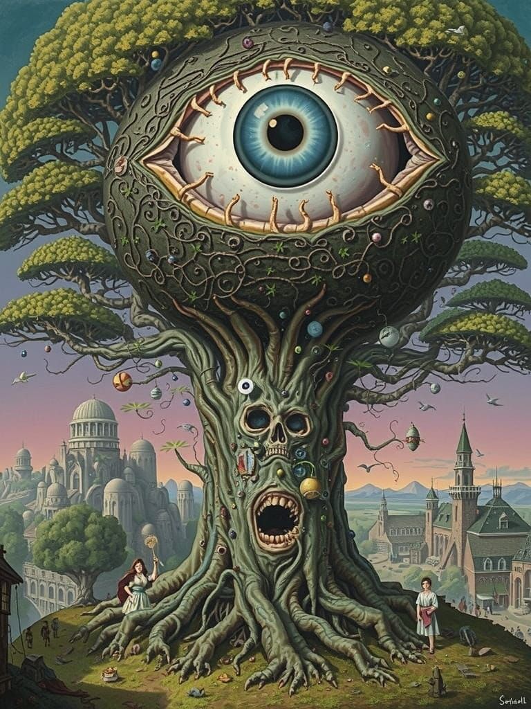 Surreal Giant Tree with an Eyeball, Gothic Fantasy Art