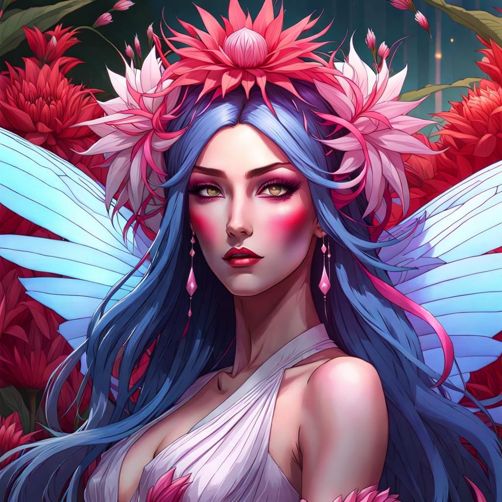 Girl with Spider Lily Crown, Hyperdetailed Portrait