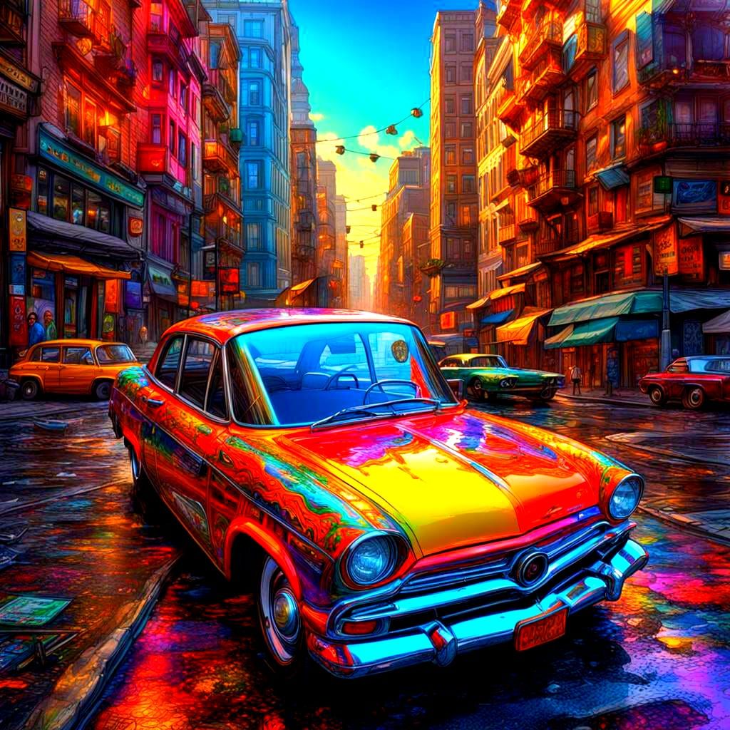 Colorful Custom Car Design in 3D Line Art