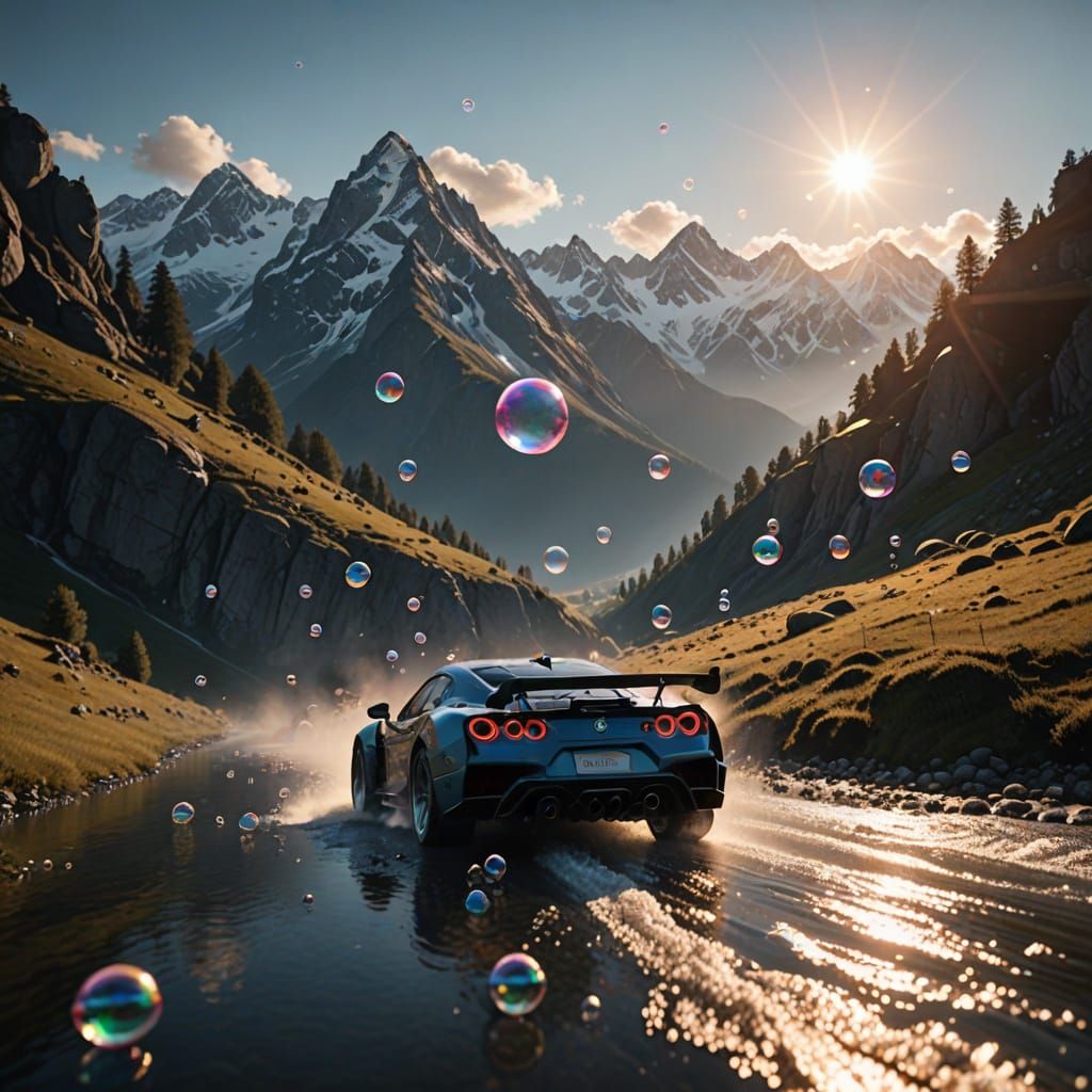 Cinematic Bubbles Racing Through Mountain Landscape