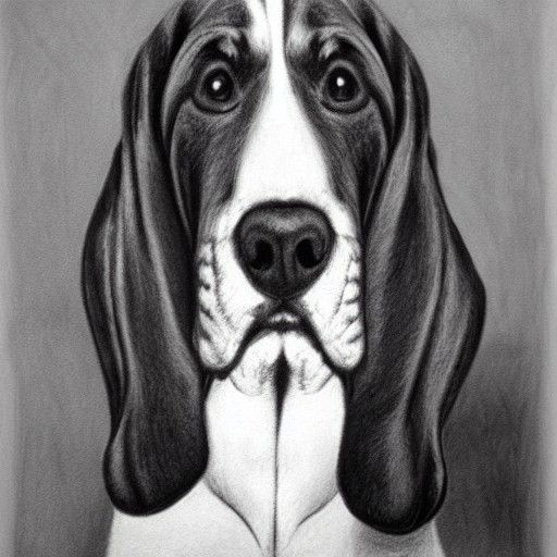 Detailed Charcoal Drawing of a Basset Hound