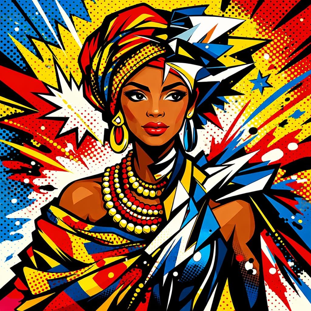 Pop Art Portrait of Bournouaise Woman in Fashion Transformat...