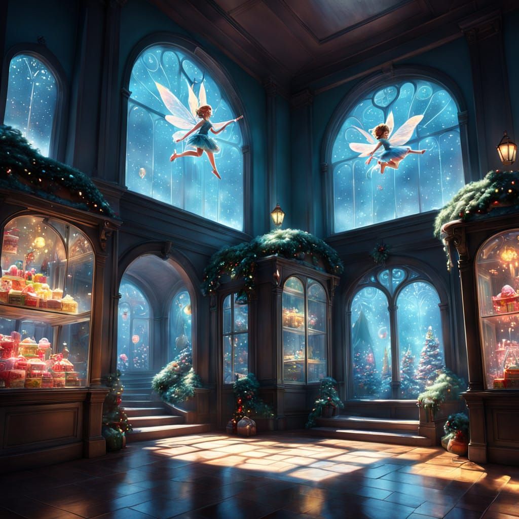 Surreal Christmas Wonderland with Glowing Glass Baby Fairies