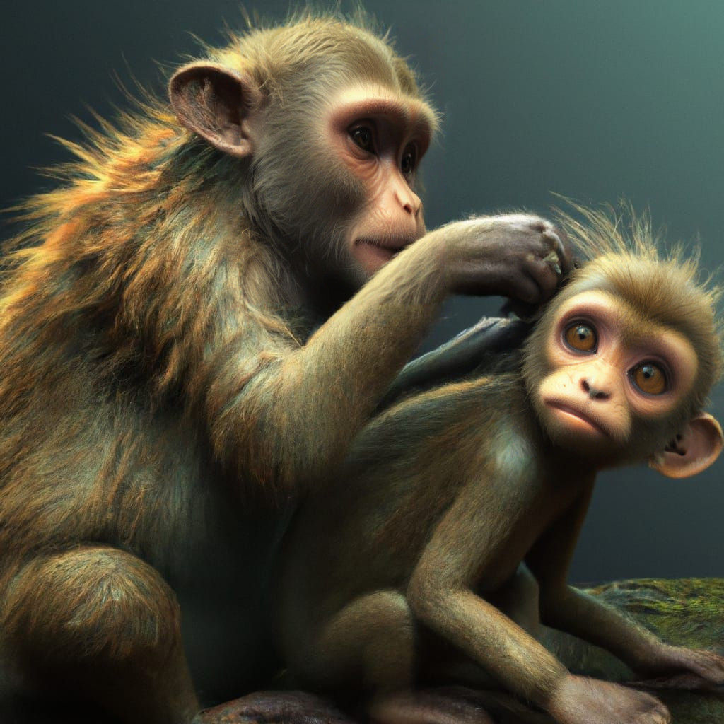 Mother Monkey Kills Lice in Anime-Style 3D Art
