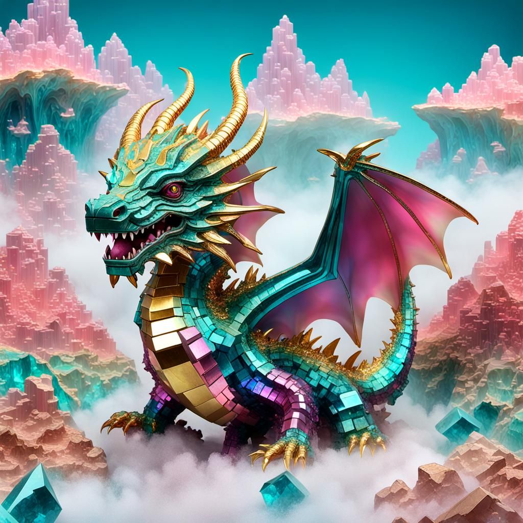 Iridescent Bismuth Dragon in Quartz Cave