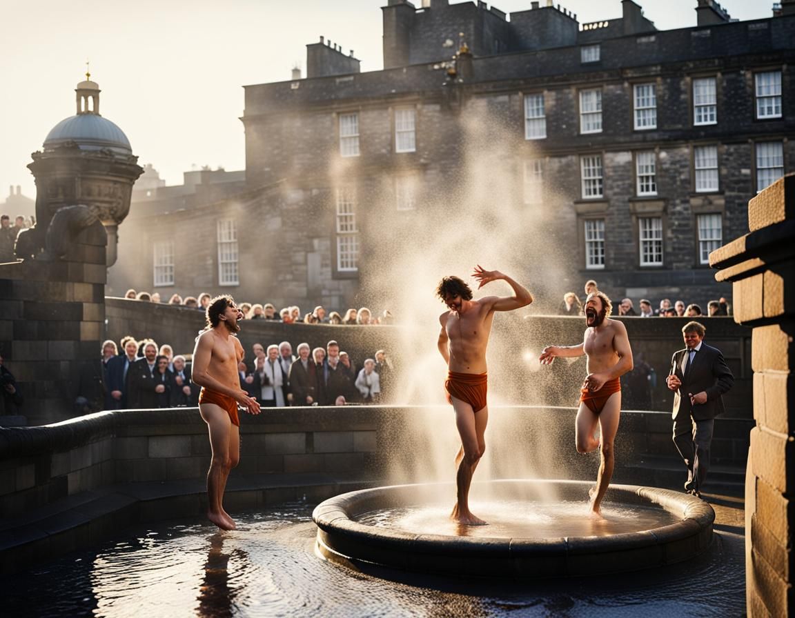 Edinburgh Castle Fountain: Three Men in Winter