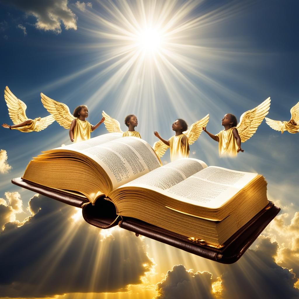 Angels Guard Golden Bible in Divine Light