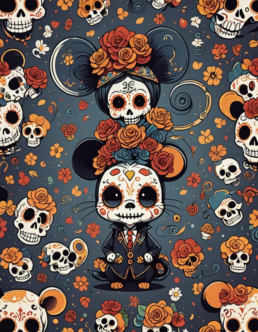 Cute Mouse Celebrates Dia de los Muertos: Anime Style