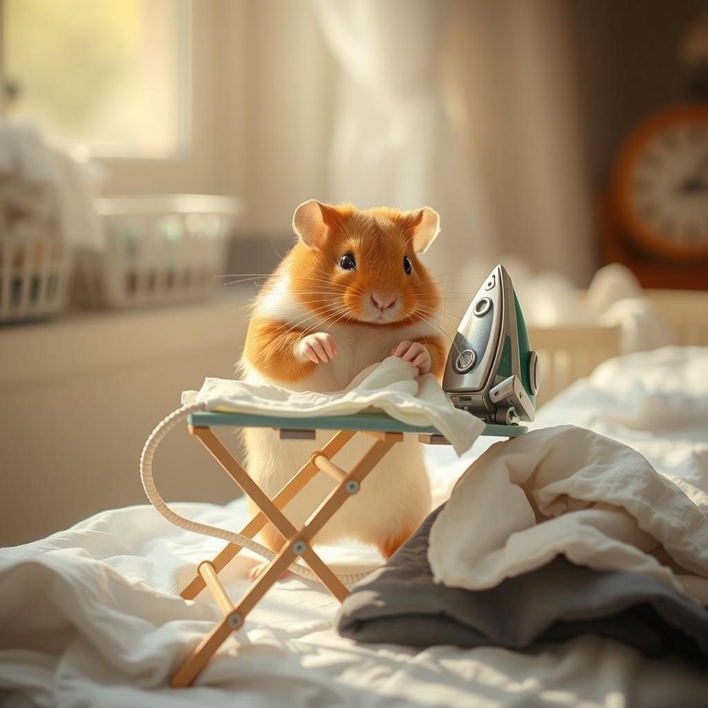 Hamster Ironing Laundry in Cozy Room