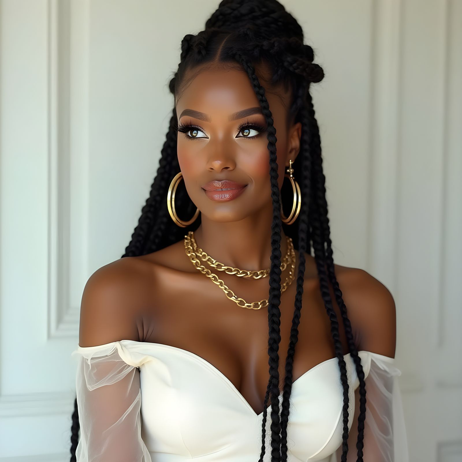 Regal Goddess in White Evening Gown