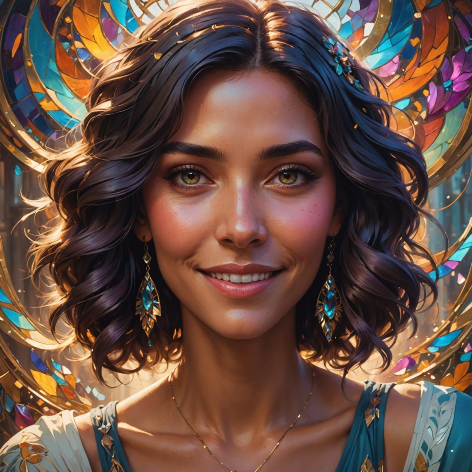 Gorgeous Woman Portrait in Vibrant Triadic Colors