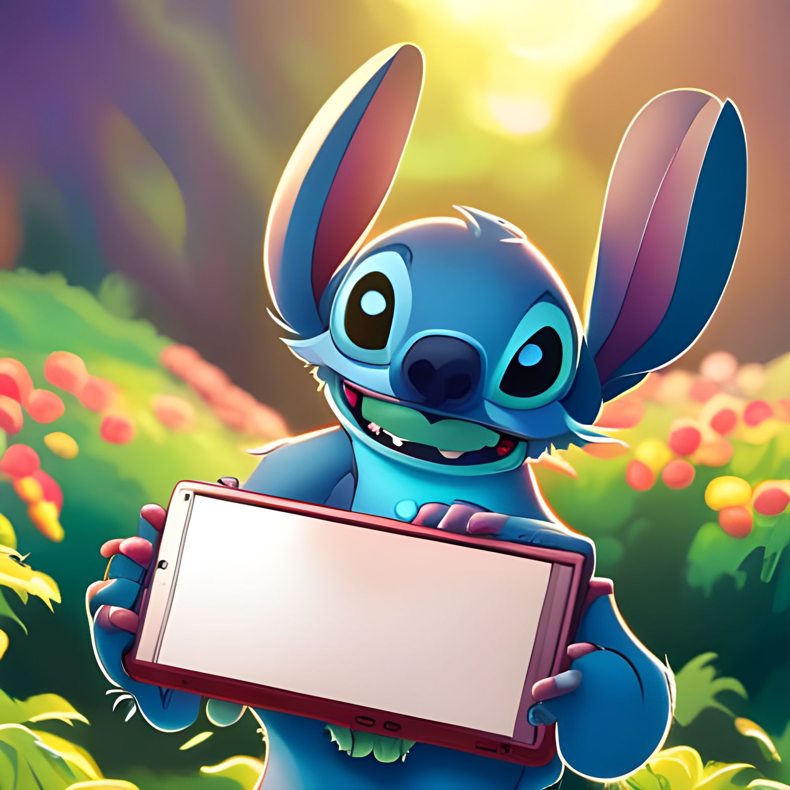 Stitch Plays Nintendo Switch on Sunny Day