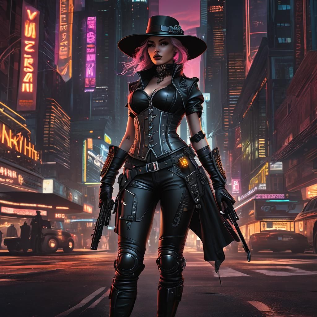Cyberpunk Gunslinger on Neon Horse in Futuristic New York