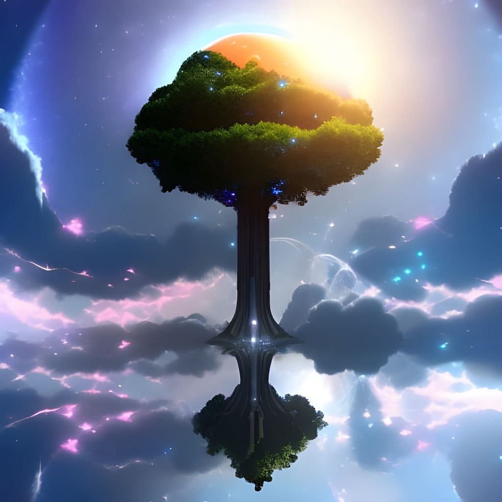 Glittering Portal Tree in Fantasy Sky-World