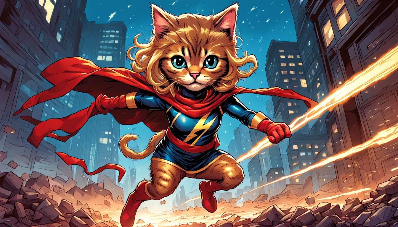 Kitten as Ms Marvel in Comic Book Style