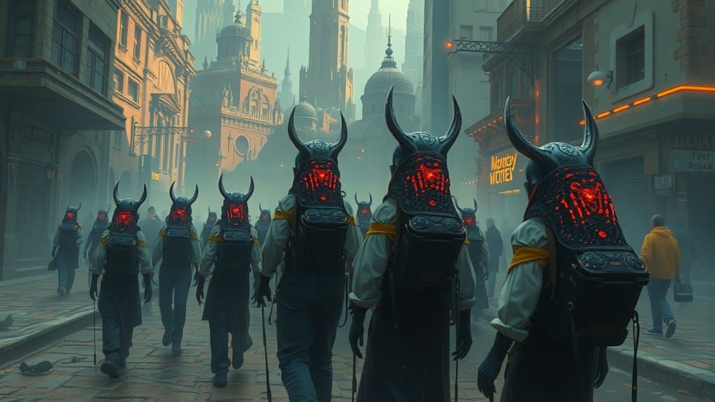 Townsfolk Carrying Torfnee: Surreal Digital Painting