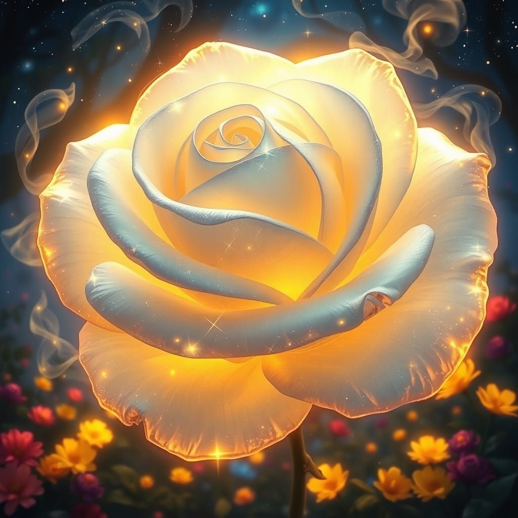 Starlight Rose in Bioluminescent Fantasy Forest