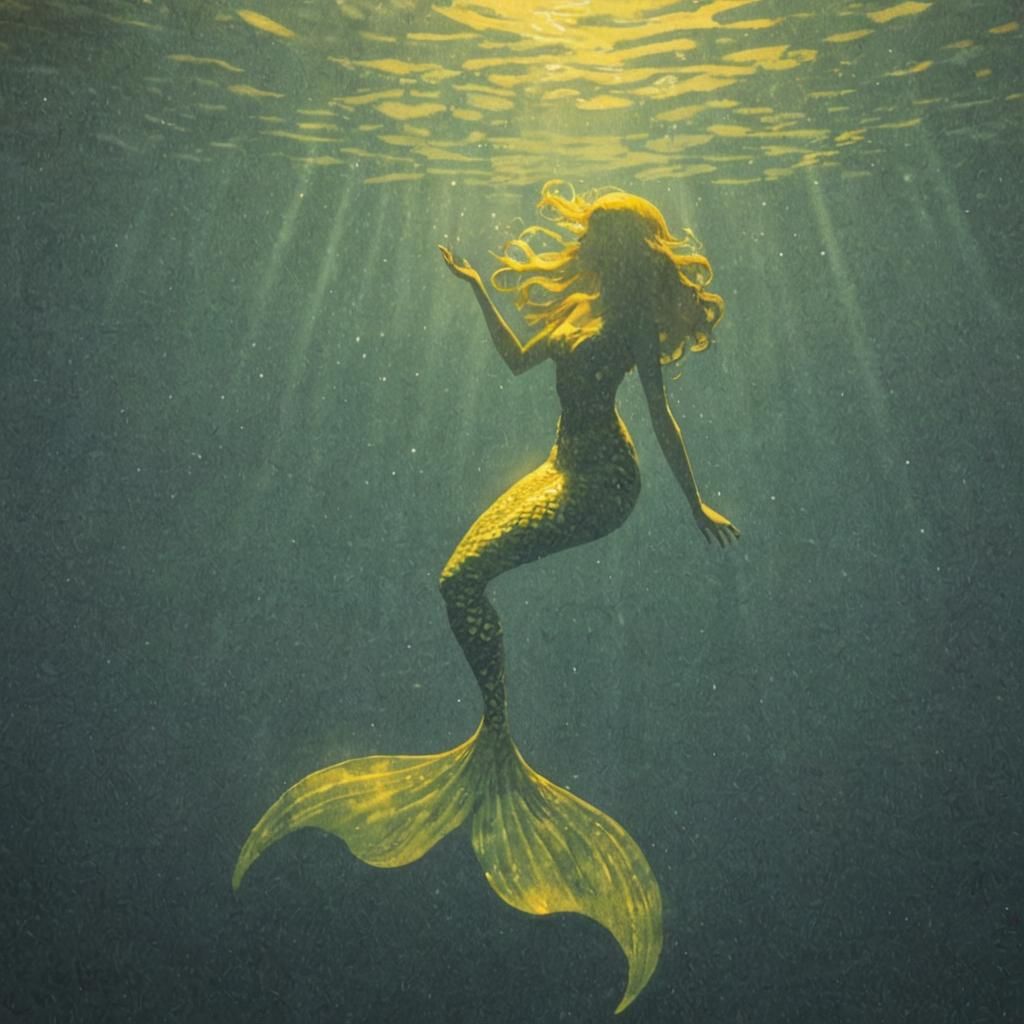 Mermaid Silhouette Floating in Dark Sea