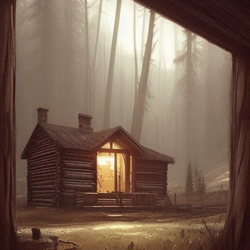Sinister Rustic Cabin Interior as Fantasy Art