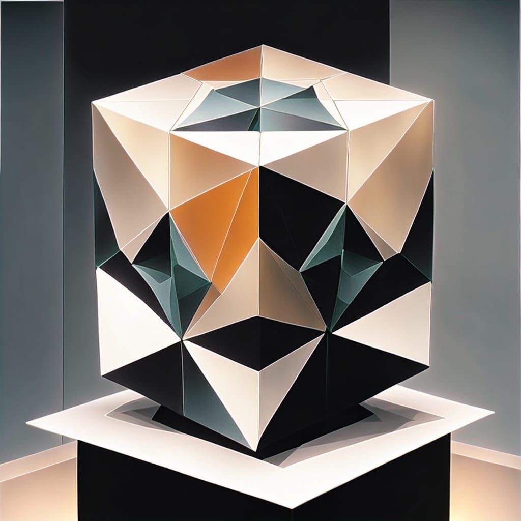 A multi-faceted cube in a museum