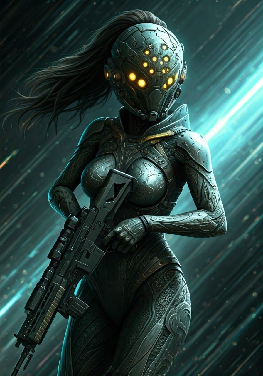 Cyberpunk Warrior in High-Tech Bodysuit