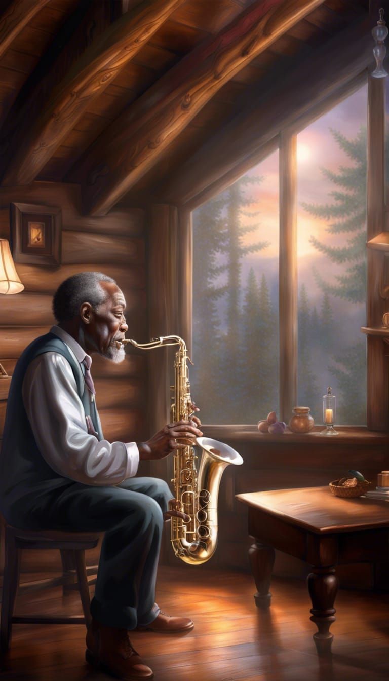 Ethereal Saxophone Serenade in Rustic Cabin