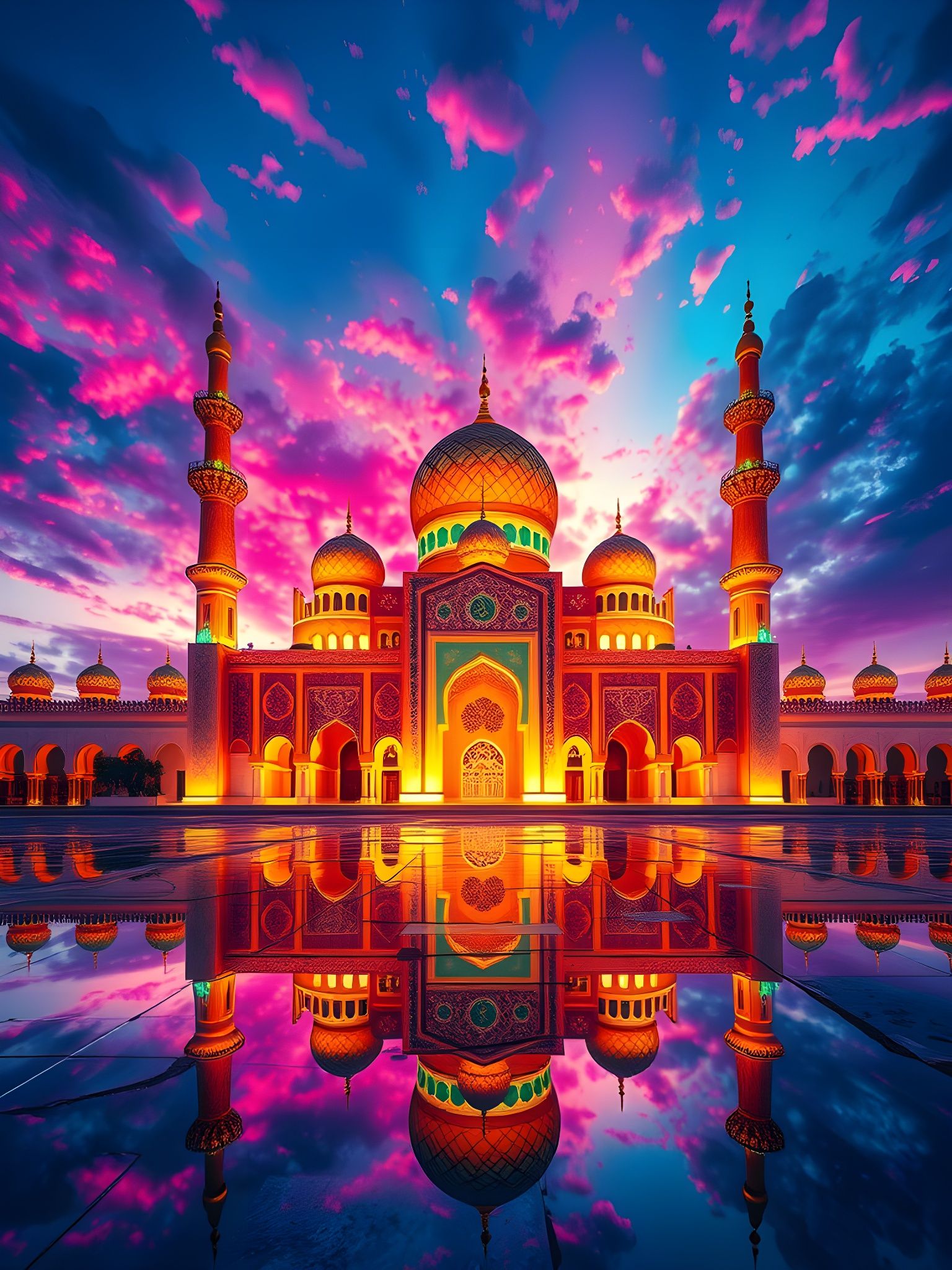 Vibrant Colors Illuminate Sacred Mosque Architecture