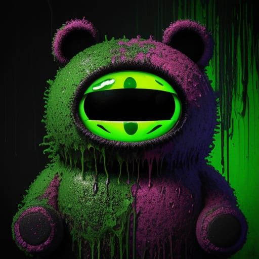 Neon Teddy Bear Adrift in Melted Cheese