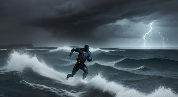 Man Runs to Boiling Sea in Surrealist Style