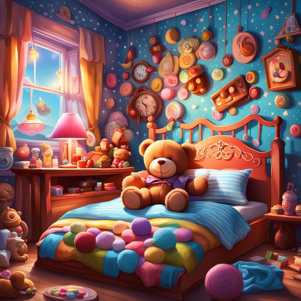 Child Sleeping with Teddy Bear in Candyland Art